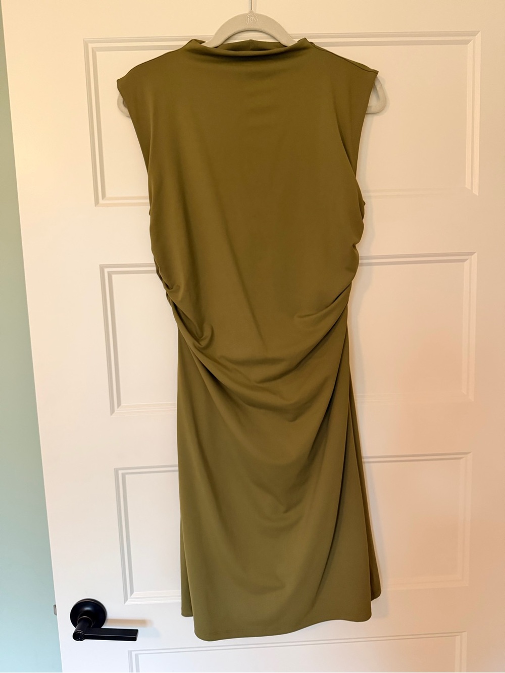 Olive Green Sleeveless Midi Dress with Side Draping